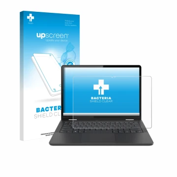 Parte frontale di una confezione del prodotto con il logo del marchio upscreen. Accanto è raffigurato il dispositivo Lenovo 13