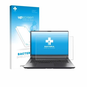 Parte frontale di una confezione del prodotto con il logo del marchio upscreen. Accanto è raffigurato il dispositivo ASUS ROG 