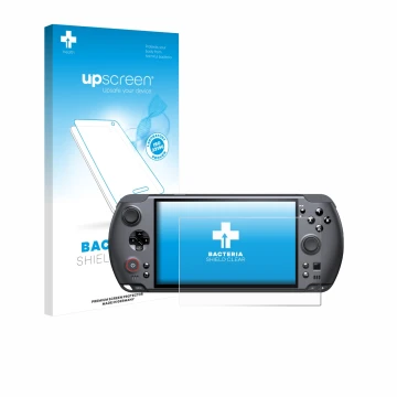 Parte frontale di una confezione del prodotto con il logo del marchio upscreen. Accanto è raffigurato il dispositivo GPD Win 5