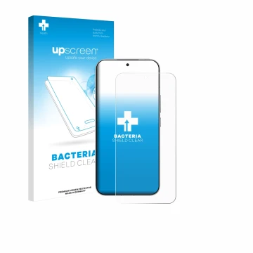 Parte frontale di una confezione del prodotto con il logo del marchio upscreen. Accanto è raffigurato il dispositivo Xiaomi Po