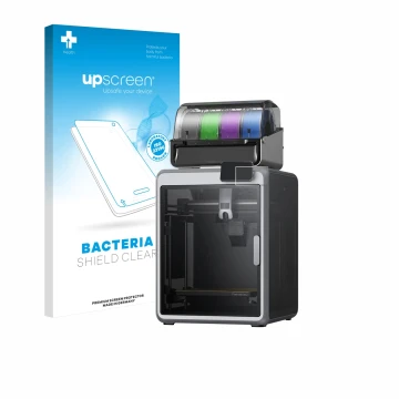 Parte frontale di una confezione del prodotto con il logo del marchio upscreen. Accanto è raffigurato il dispositivo Creality 