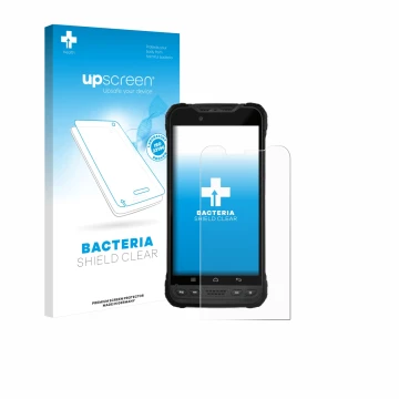 Parte frontale di una confezione del prodotto con il logo del marchio upscreen. Accanto è raffigurato il dispositivo Zebra Xpl