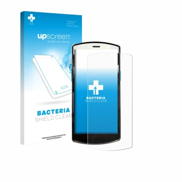 Parte frontale di una confezione del prodotto con il logo del marchio upscreen. Accanto è raffigurato il dispositivo Unitech E