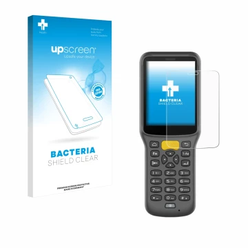 Parte frontale di una confezione del prodotto con il logo del marchio upscreen. Accanto è raffigurato il dispositivo Newland M