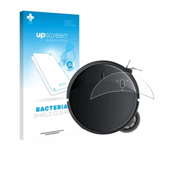 Parte frontale di una confezione del prodotto con il logo del marchio upscreen. Accanto è raffigurato il dispositivo Roborock 