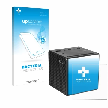 Parte frontale di una confezione del prodotto con il logo del marchio upscreen. Accanto è raffigurato il dispositivo Sony ICF-