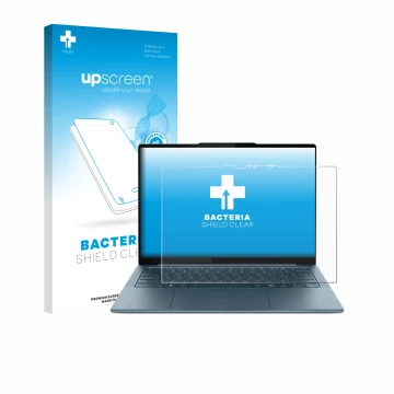 Parte frontale di una confezione del prodotto con il logo del marchio upscreen. Accanto è raffigurato il dispositivo Lenovo Yo