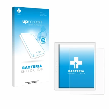 Parte frontale di una confezione del prodotto con il logo del marchio upscreen. Accanto è raffigurato il dispositivo Bigme B75