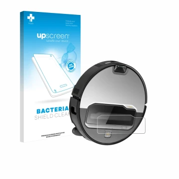 Parte frontale di una confezione del prodotto con il logo del marchio upscreen. Accanto è raffigurato il dispositivo Roborock 