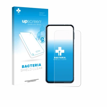 Parte frontale di una confezione del prodotto con il logo del marchio upscreen. Accanto è raffigurato il dispositivo Sharp Aqu