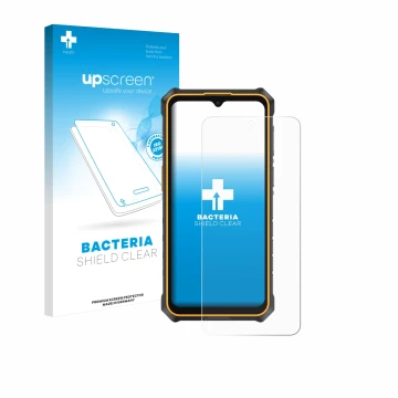Parte frontale di una confezione del prodotto con il logo del marchio upscreen. Accanto è raffigurato il dispositivo Ulefone R