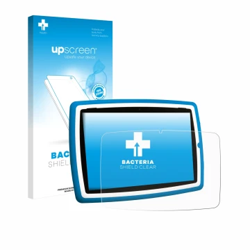 Parte frontale di una confezione del prodotto con il logo del marchio upscreen. Accanto è raffigurato il dispositivo Lisciani 