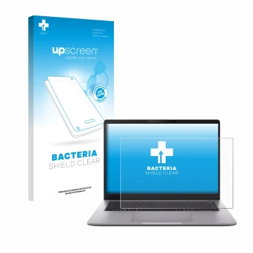 Parte frontale di una confezione del prodotto con il logo del marchio upscreen. Accanto è raffigurato il dispositivo ASUS Expe