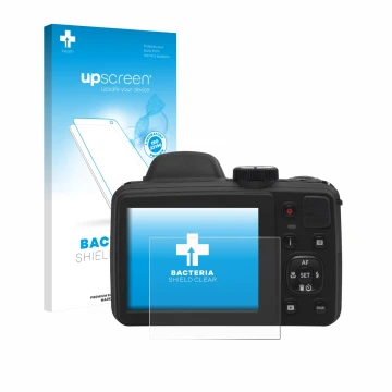 Parte frontale di una confezione del prodotto con il logo del marchio upscreen. Accanto è raffigurato il dispositivo Kodak Pix