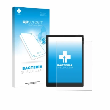 Parte frontale di una confezione del prodotto con il logo del marchio upscreen. Accanto è raffigurato il dispositivo Hannspree