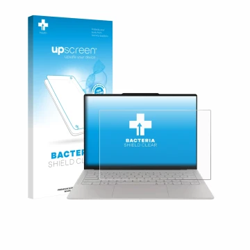 Parte frontale di una confezione del prodotto con il logo del marchio upscreen. Accanto è raffigurato il dispositivo Lenovo Yo