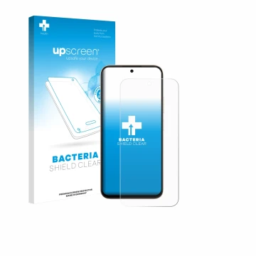 Parte frontale di una confezione del prodotto con il logo del marchio upscreen. Accanto è raffigurato il dispositivo Oppo A6t 