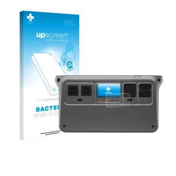Parte frontale di una confezione del prodotto con il logo del marchio upscreen. Accanto è raffigurato il dispositivo DJI Power