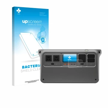 Parte frontale di una confezione del prodotto con il logo del marchio upscreen. Accanto è raffigurato il dispositivo DJI Power