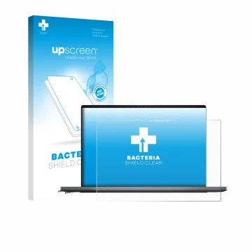 Parte frontale di una confezione del prodotto con il logo del marchio upscreen. Accanto è raffigurato il dispositivo Dell XPS 