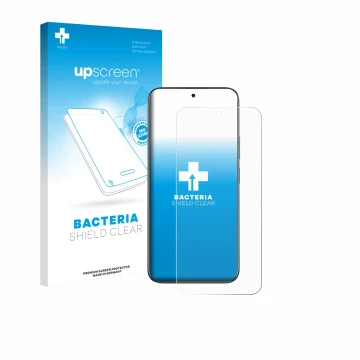 Parte frontale di una confezione del prodotto con il logo del marchio upscreen. Accanto è raffigurato il dispositivo realme C8