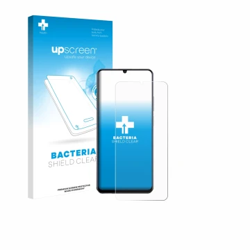 Parte frontale di una confezione del prodotto con il logo del marchio upscreen. Accanto è raffigurato il dispositivo realme No