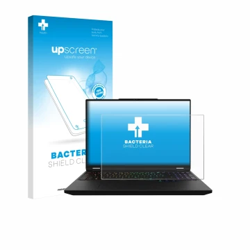 Parte frontale di una confezione del prodotto con il logo del marchio upscreen. Accanto è raffigurato il dispositivo XMG Apex 