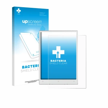 Parte frontale di una confezione del prodotto con il logo del marchio upscreen. Accanto è raffigurato il dispositivo Viwoods A