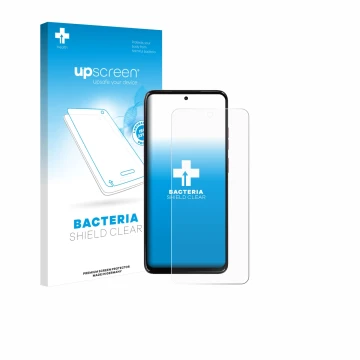 Parte frontale di una confezione del prodotto con il logo del marchio upscreen. Accanto è raffigurato il dispositivo Motorola 