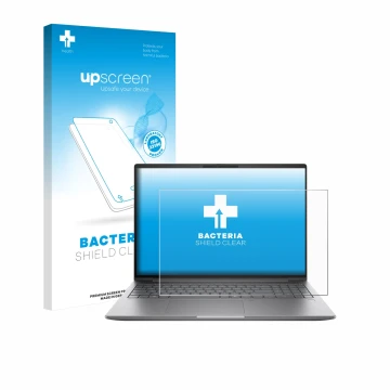 Parte frontale di una confezione del prodotto con il logo del marchio upscreen. Accanto è raffigurato il dispositivo HP Zbook 