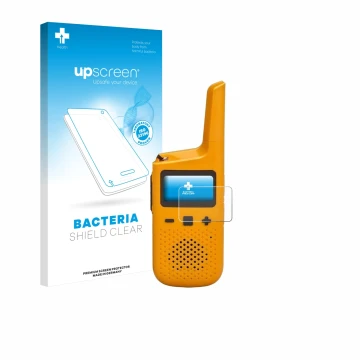 Parte frontale di una confezione del prodotto con il logo del marchio upscreen. Accanto è raffigurato il dispositivo Motorola 