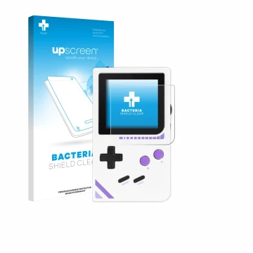 Parte frontale di una confezione del prodotto con il logo del marchio upscreen. Accanto è raffigurato il dispositivo Modretro 