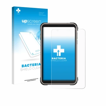 Parte frontale di una confezione del prodotto con il logo del marchio upscreen. Accanto è raffigurato il dispositivo Ulefone R