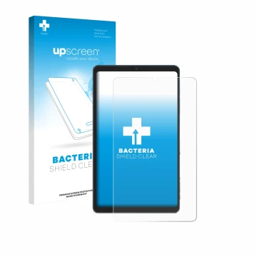 Parte frontale di una confezione del prodotto con il logo del marchio upscreen. Accanto è raffigurato il dispositivo Chuwi AuP