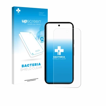 Parte frontale di una confezione del prodotto con il logo del marchio upscreen. Accanto è raffigurato il dispositivo Google Pi