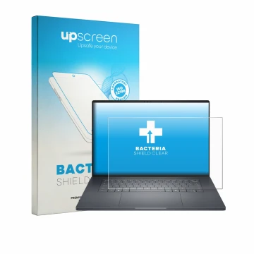 Parte frontale di una confezione del prodotto con il logo del marchio upscreen. Accanto è raffigurato il dispositivo Dell Pro 