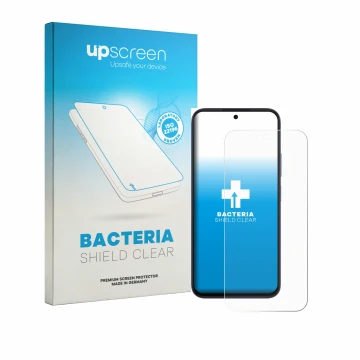 Parte frontale di una confezione del prodotto con il logo del marchio upscreen. Accanto è raffigurato il dispositivo Oppo A6k 
