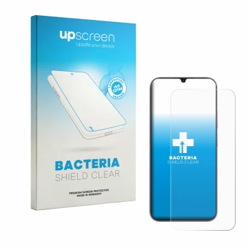 Parte frontale di una confezione del prodotto con il logo del marchio upscreen. Accanto è raffigurato il dispositivo realme C1
