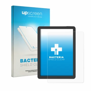 Parte frontale di una confezione del prodotto con il logo del marchio upscreen. Accanto è raffigurato il dispositivo Bigme B6 