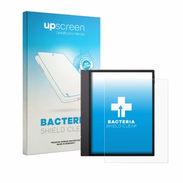 Parte frontale di una confezione del prodotto con il logo del marchio upscreen. Accanto è raffigurato il dispositivo Boox Note