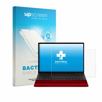 Parte frontale di una confezione del prodotto con il logo del marchio upscreen. Accanto è raffigurato il dispositivo HP Scuder