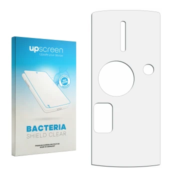 Parte frontale di una confezione del prodotto con il logo del marchio upscreen. Accanto si trova la protezione per lo schermo 