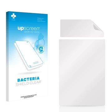 Parte frontale di una confezione del prodotto con il logo del marchio upscreen. Accanto si trova la protezione per lo schermo 