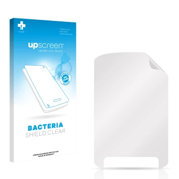 Parte frontale di una confezione del prodotto con il logo del marchio upscreen. Accanto si trova la protezione per lo schermo 