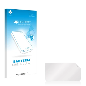Parte frontale di una confezione del prodotto con il logo del marchio upscreen. Accanto si trova la protezione per lo schermo 