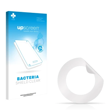 Parte frontale di una confezione del prodotto con il logo del marchio upscreen. Accanto si trova la protezione per lo schermo 