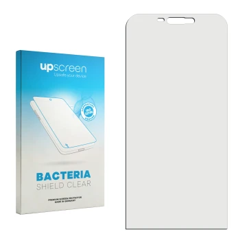 Parte frontale di una confezione del prodotto con il logo del marchio upscreen. Accanto si trova la protezione per lo schermo 