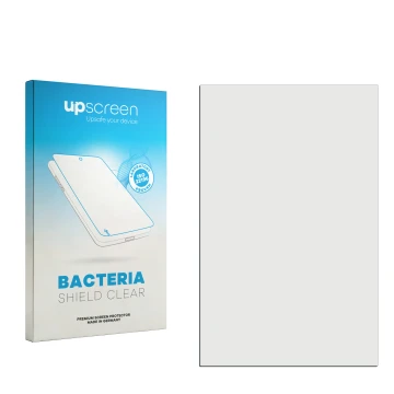 Parte frontale di una confezione del prodotto con il logo del marchio upscreen. Accanto si trova la protezione per lo schermo 