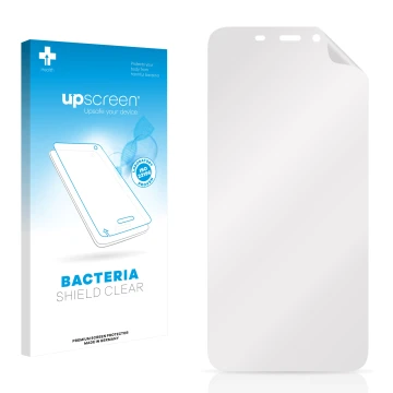 Parte frontale di una confezione del prodotto con il logo del marchio upscreen. Accanto si trova la protezione per lo schermo 