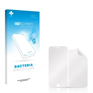 Parte frontale di una confezione del prodotto con il logo del marchio upscreen. Accanto si trova la protezione per lo schermo 